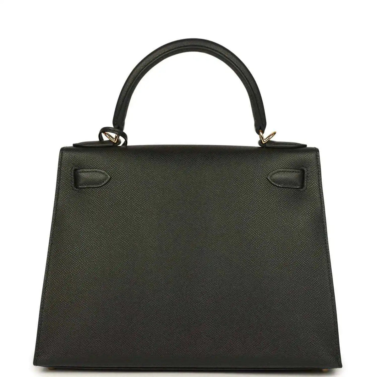 Black structured handbag front panel with two small clasp details