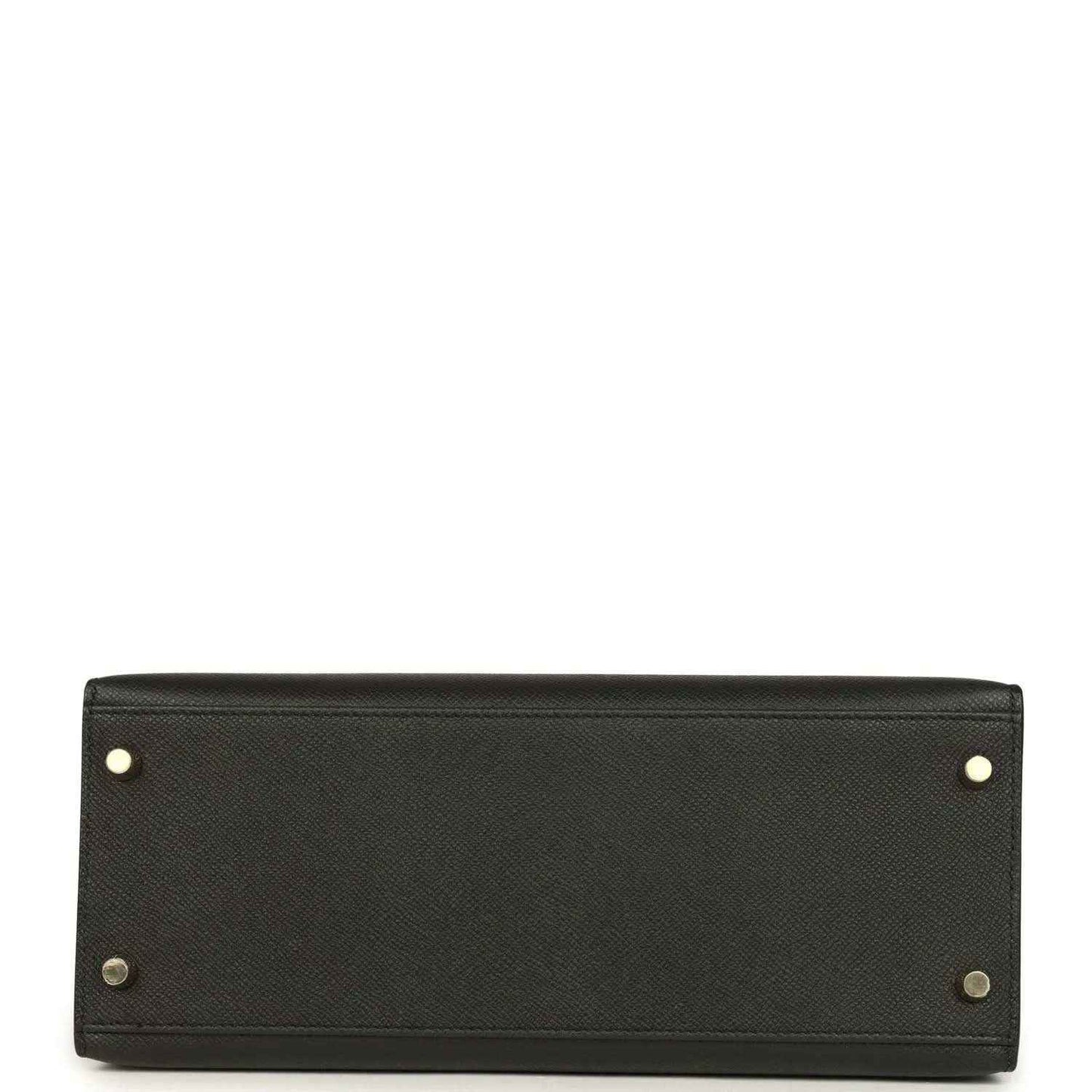 Black leather handbag base with gold-tone corner studs and button hardware