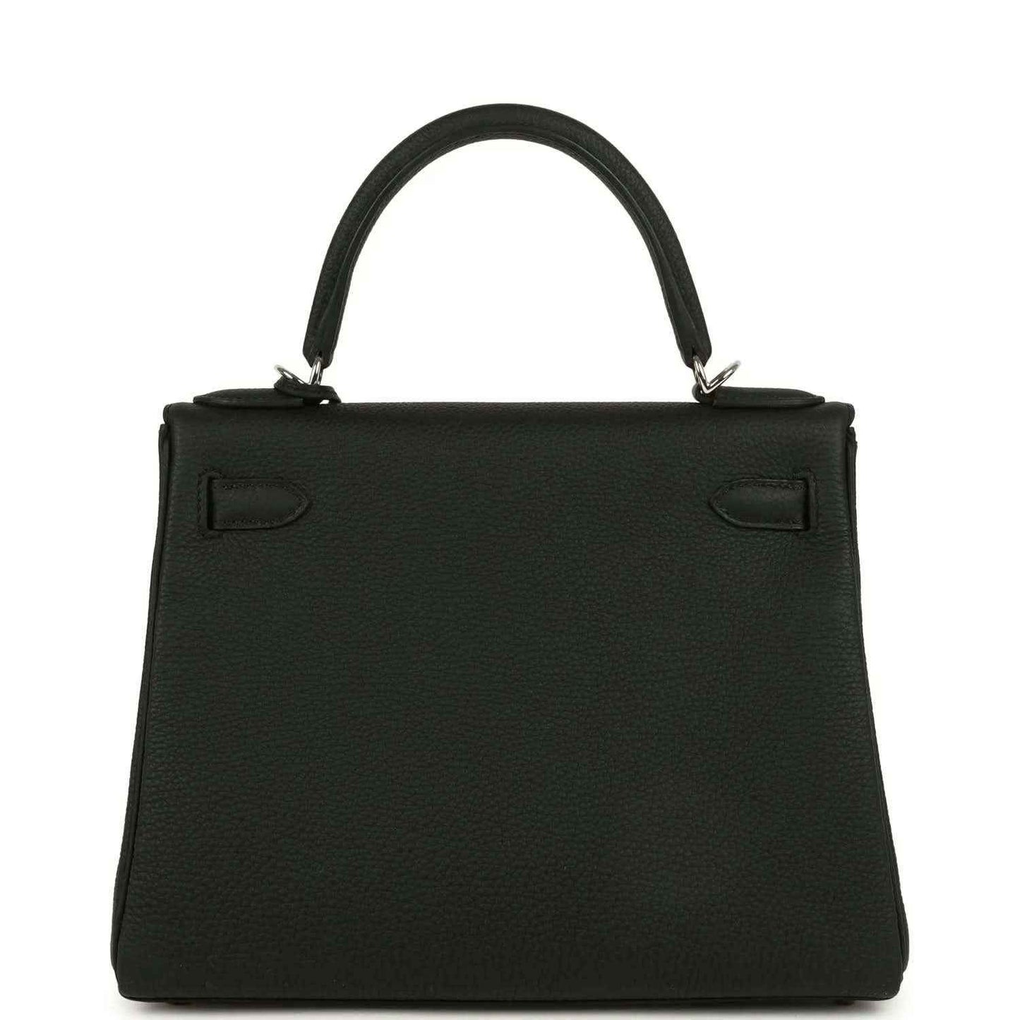 Black Togo leather Kelly bag with structured back panel and top handles