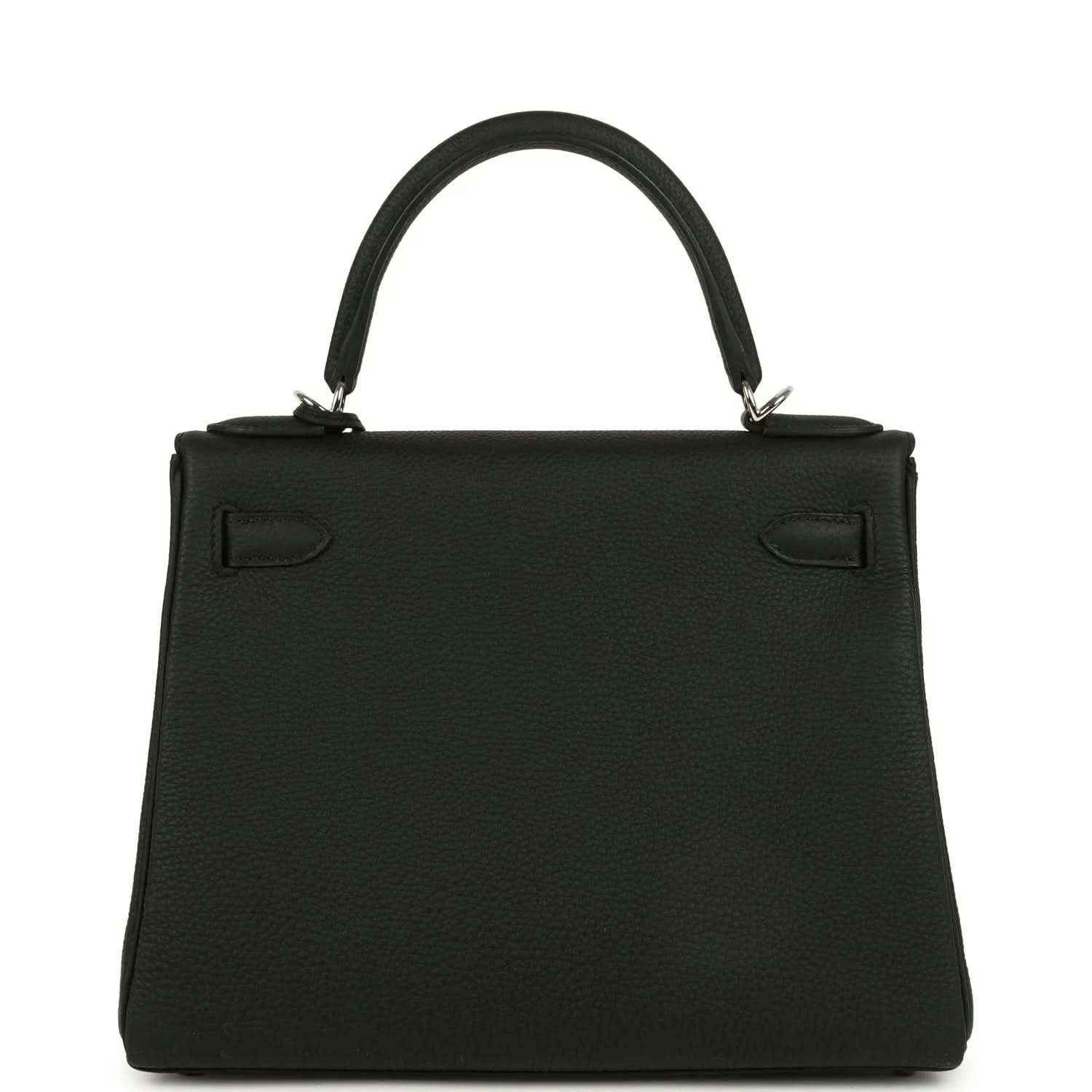 Black Togo leather Kelly bag with structured back panel and top handles