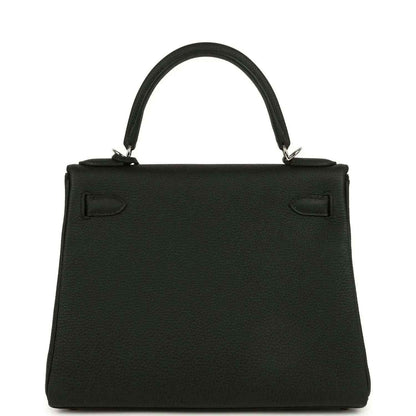 Black Togo leather Kelly bag with structured back panel and top handles