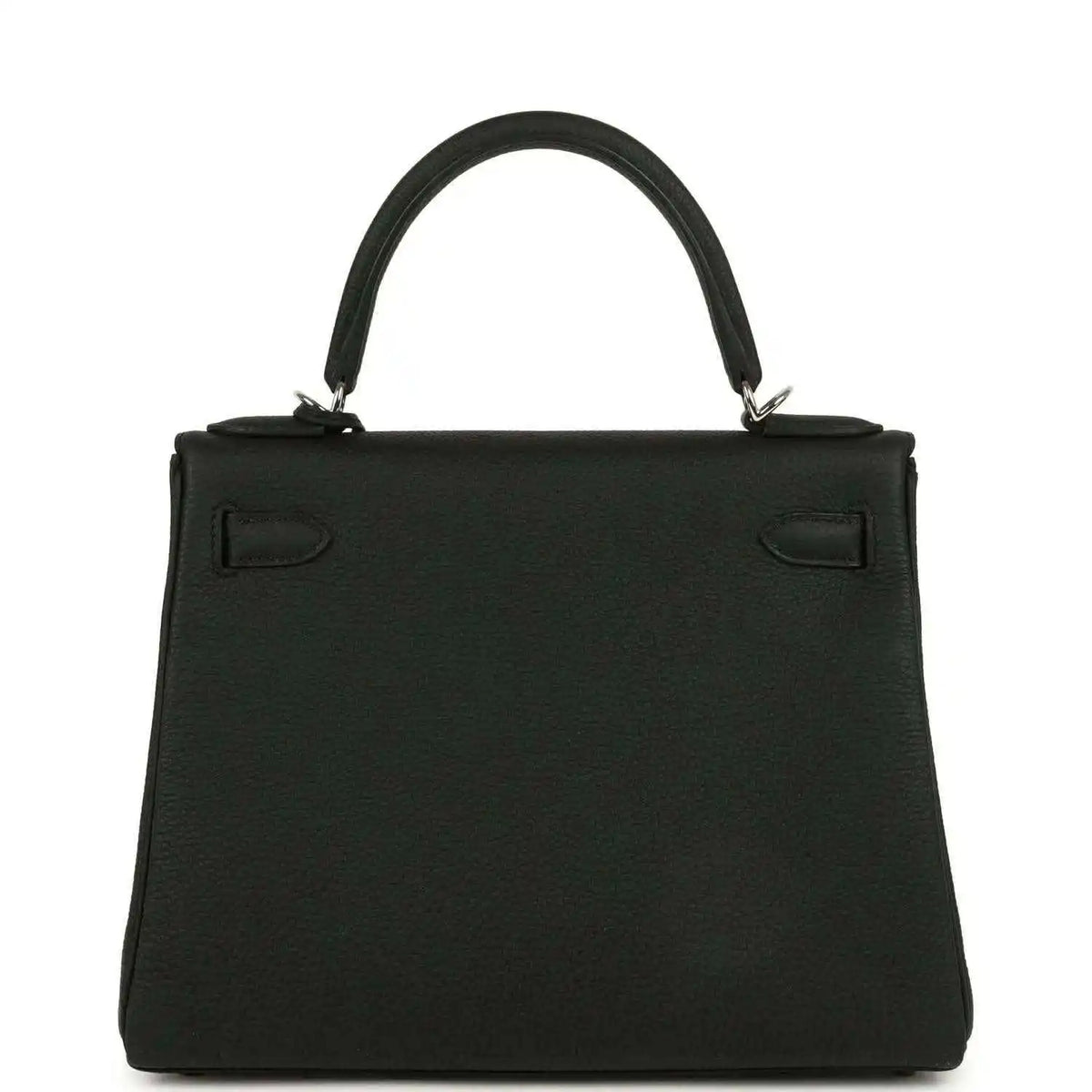 Black Togo leather Kelly bag with structured back panel and top handles