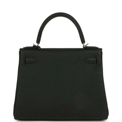 Black Togo leather Kelly bag with structured back panel and top handles