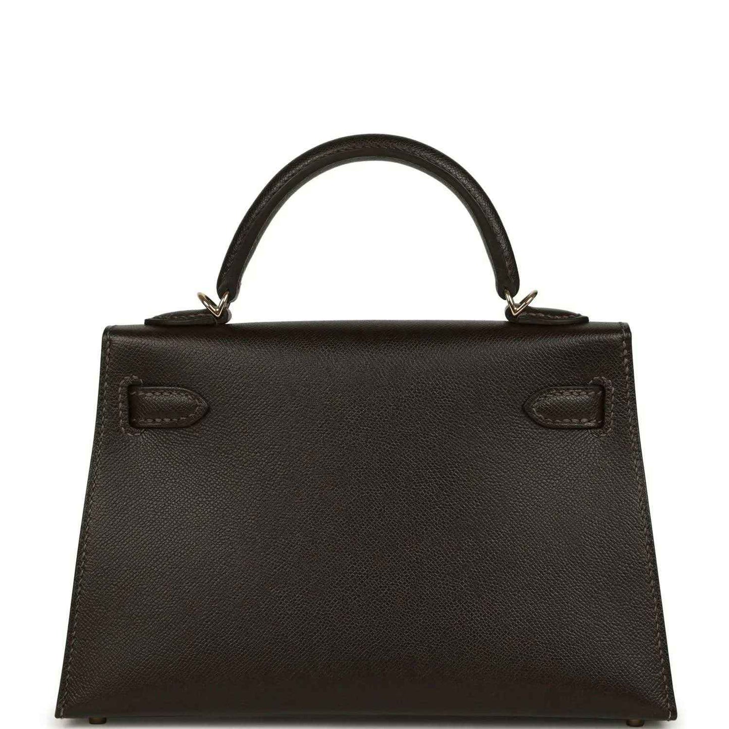 Dark leather mini top-handle bag with stitched panel and two front pockets