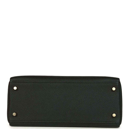 Hermes Kelly Retourne 28 handbag bottom, black Togo leather with gold feet studs