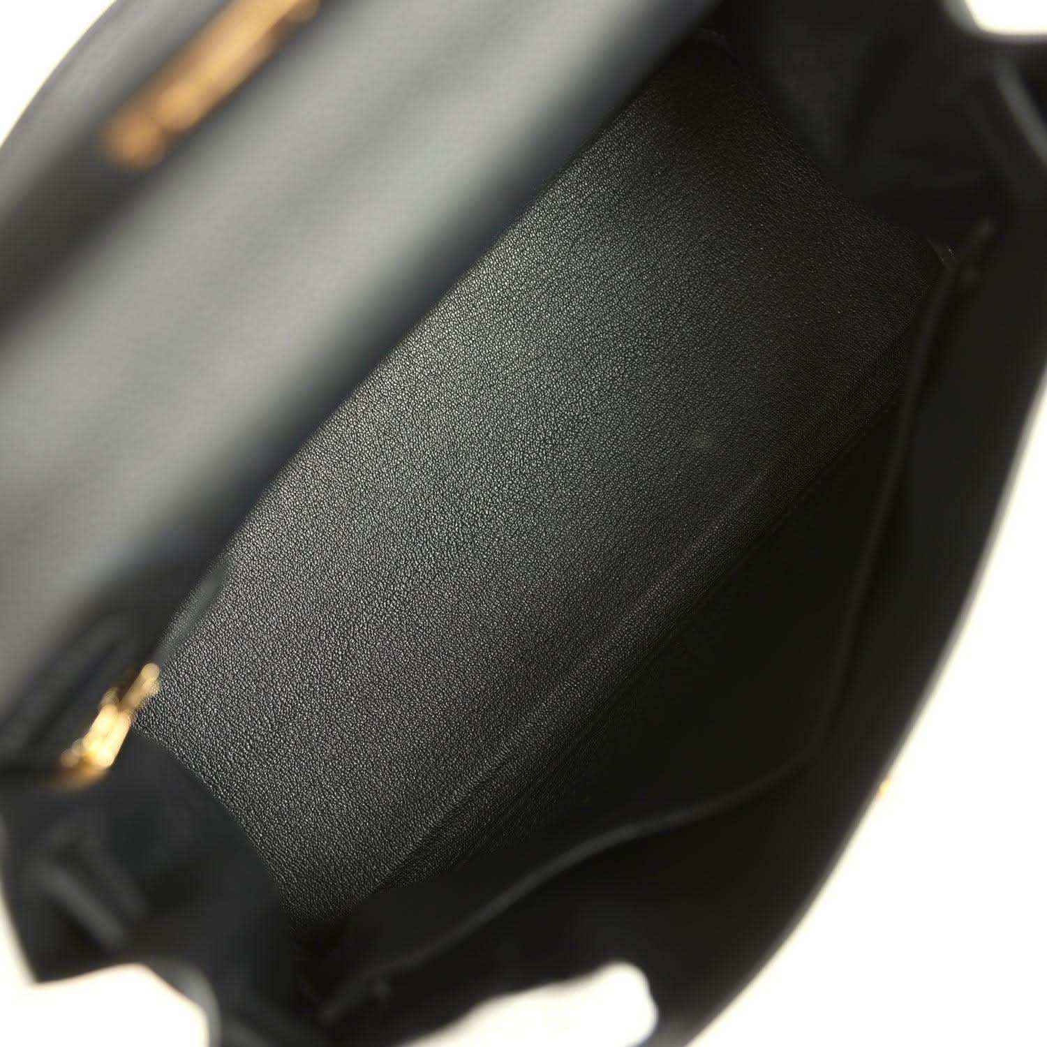 Hermes Kelly Retourne handbag interior, black leather lining with structured compartment