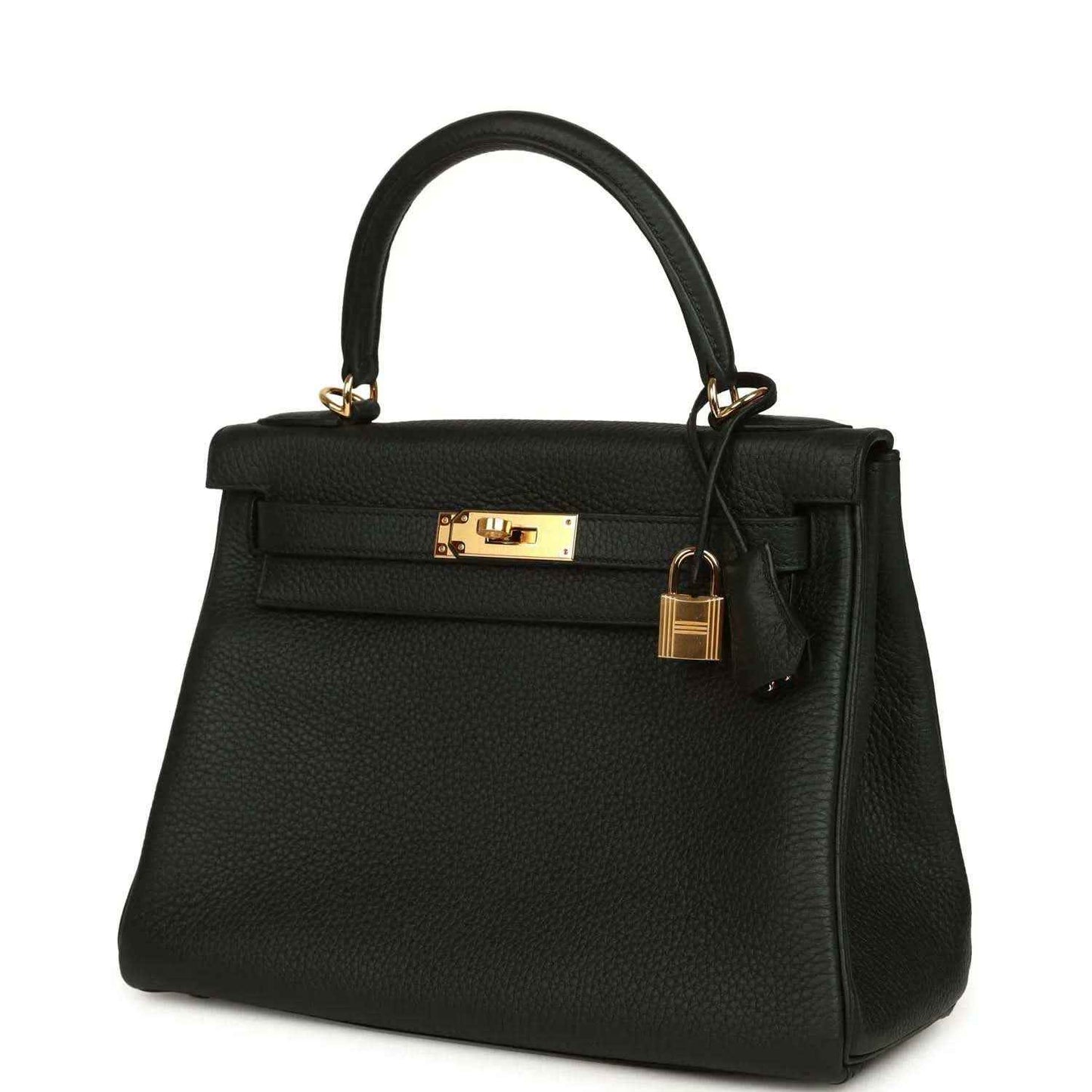 Hermes Kelly Retourne 28 black leather bag with front flap and gold-tone lock, top handle