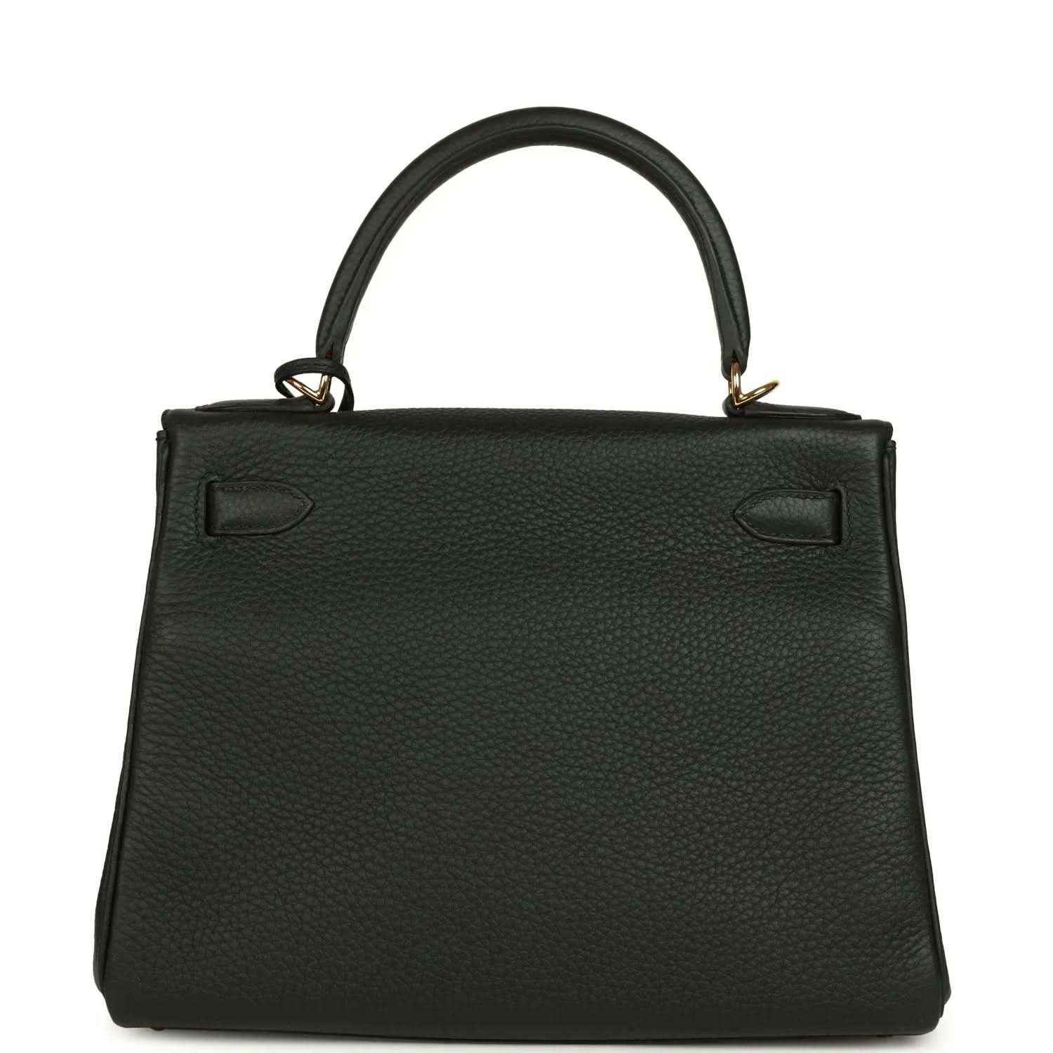 Hermes Kelly Retourne 28 black leather handbag with side gussets and top handles