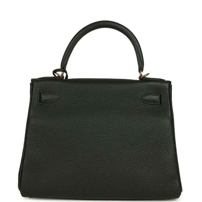 Hermes Kelly Retourne 28 black leather handbag with side gussets and top handles
