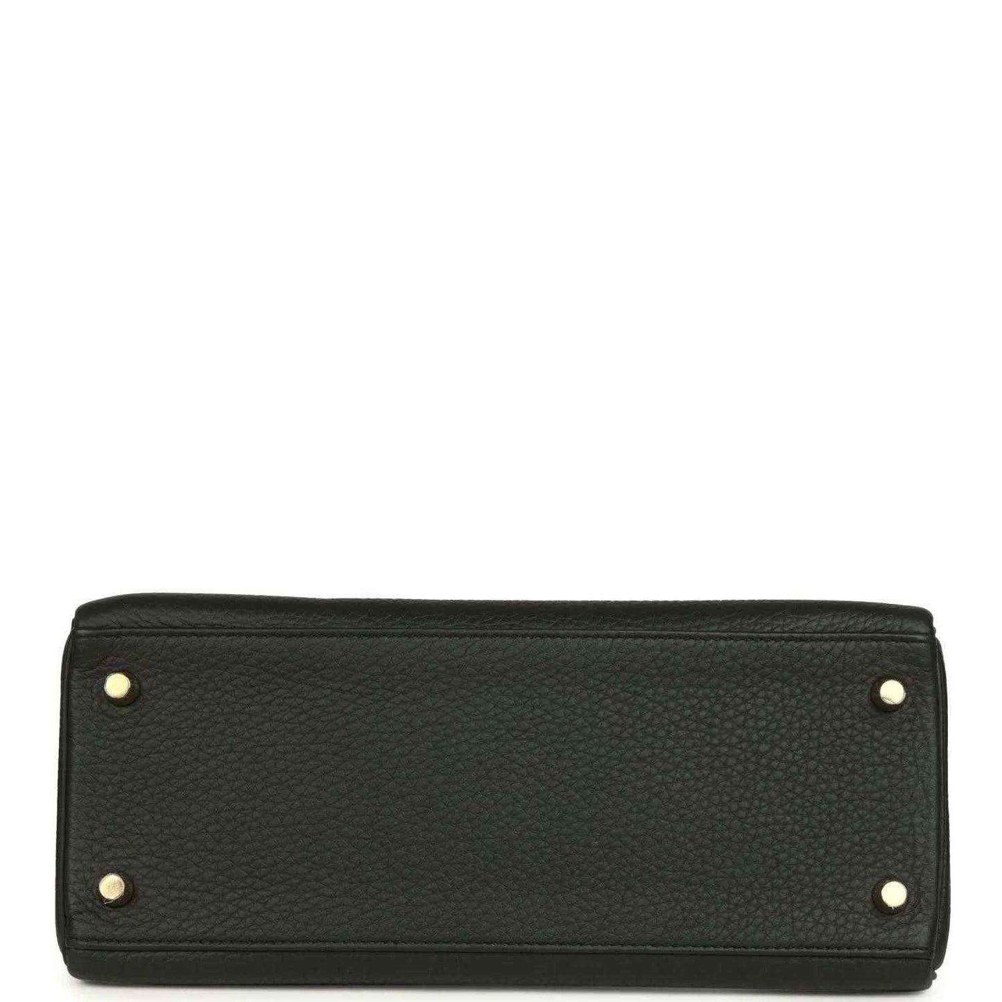 Hermes Kelly Retourne 28 black leather handbag back panel with four gold-tone corner studs