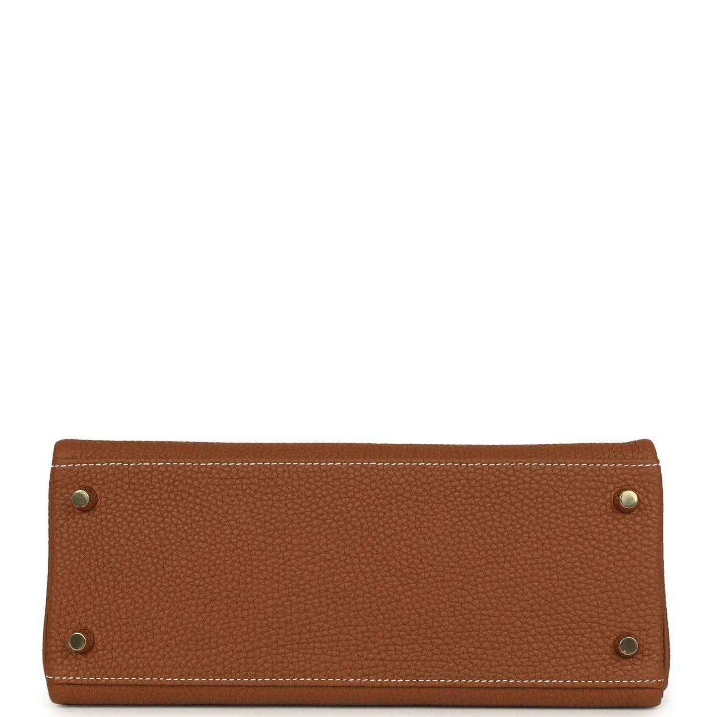 Tan brown leather handbag base with four metal feet and stitched edges