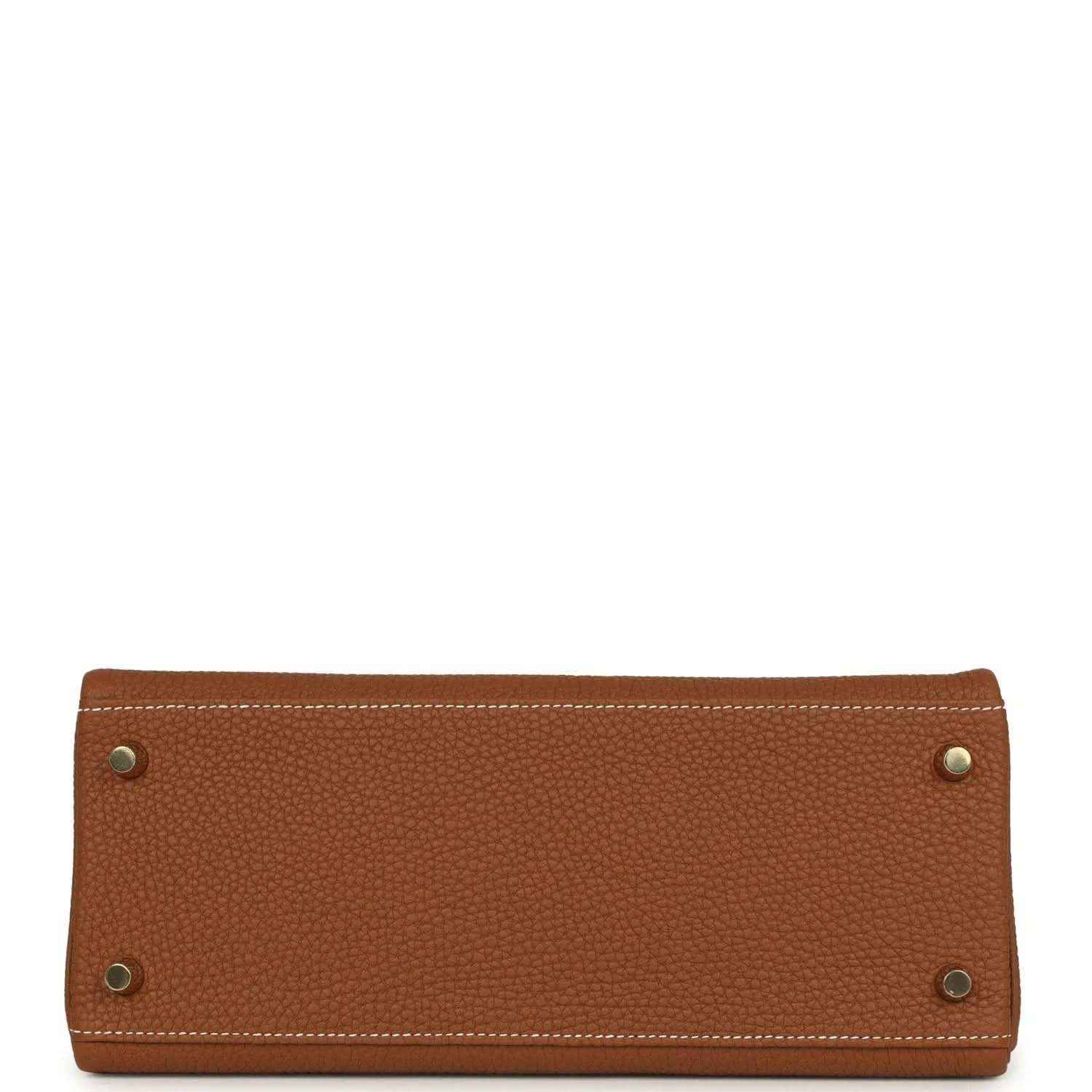 Tan brown leather handbag base with four metal feet and stitched edges