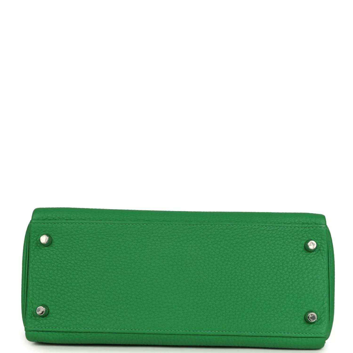 Green leather handbag base with metal feet and reinforced bottom edge