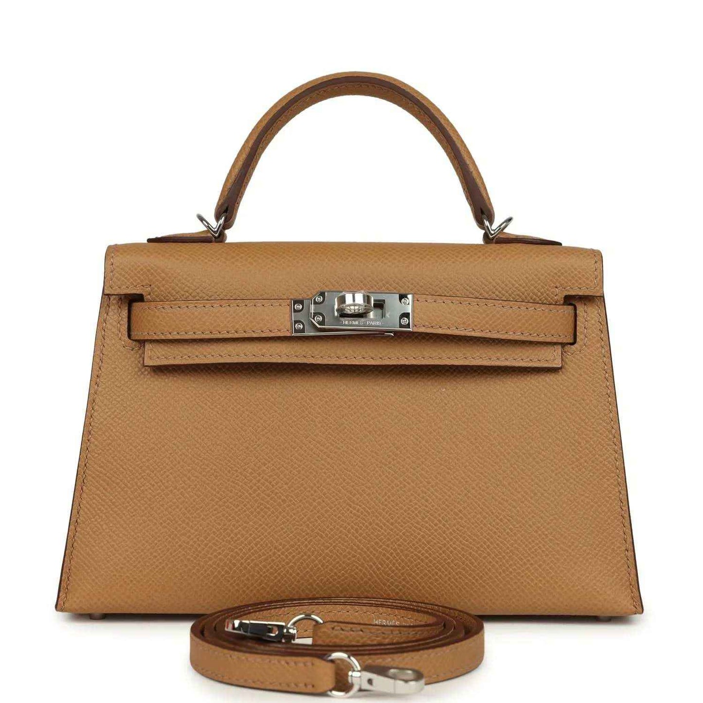 Hermes Kelly Sellier bag in biscuit Epsom leather, top handle, palladium clasp, strap