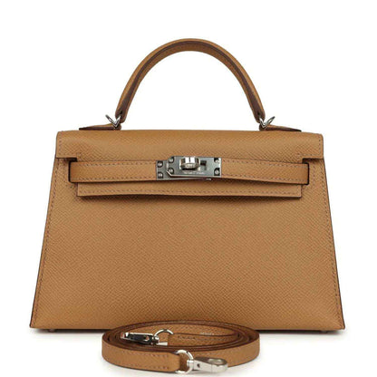 Hermes Kelly Sellier bag in biscuit Epsom leather, top handle, palladium clasp, strap
