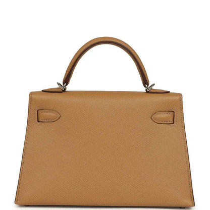 Hermes Kelly Sellier bag in biscuit Epsom leather, top handle and rear belt loops
