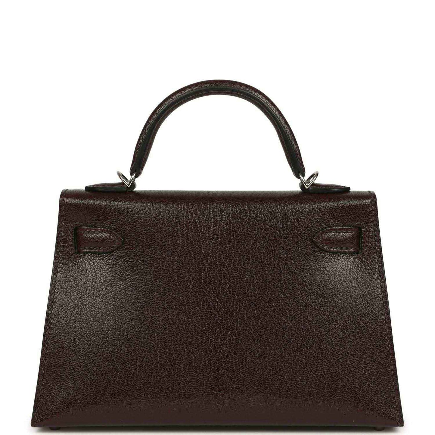 Small leather handbag back with top handle and stitched decorative tabs