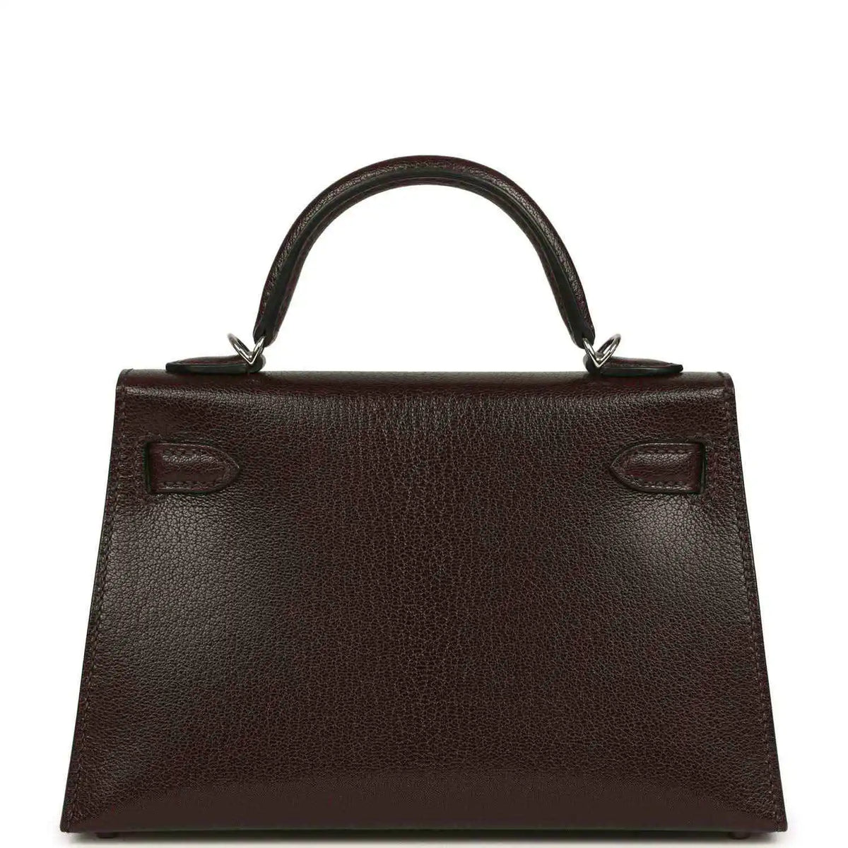 Small leather handbag back with top handle and stitched decorative tabs