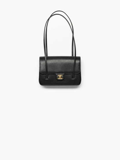 Grainy Shiny Calfskin Flap Bag