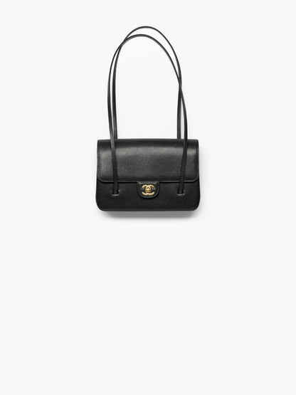 Grainy Shiny Calfskin Flap Bag
