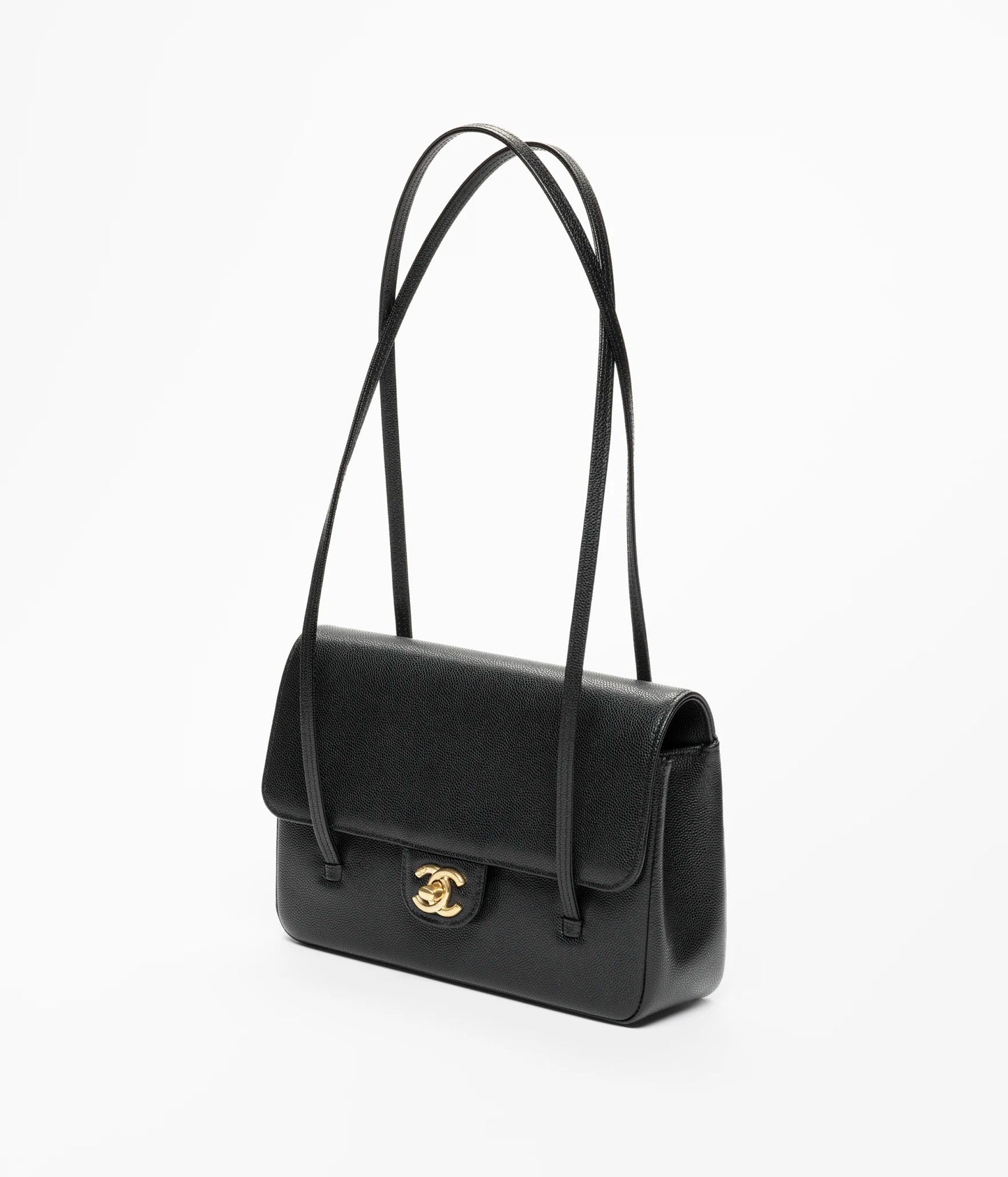Grainy Shiny Calfskin Flap Bag