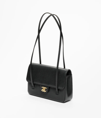 Grainy Shiny Calfskin Flap Bag