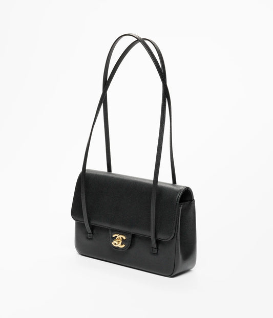 Grainy Shiny Calfskin Flap Bag