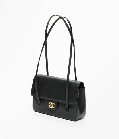Grainy Shiny Calfskin Flap Bag