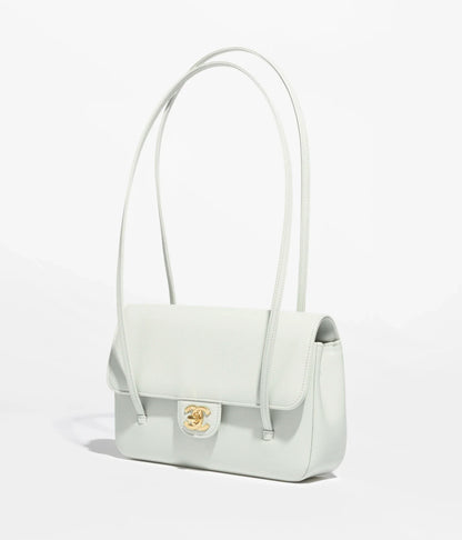 Grainy Shiny Calfskin Flap Bag
