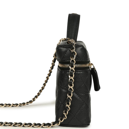 Grained Shiny Calfskin Classic Vanity with Chain