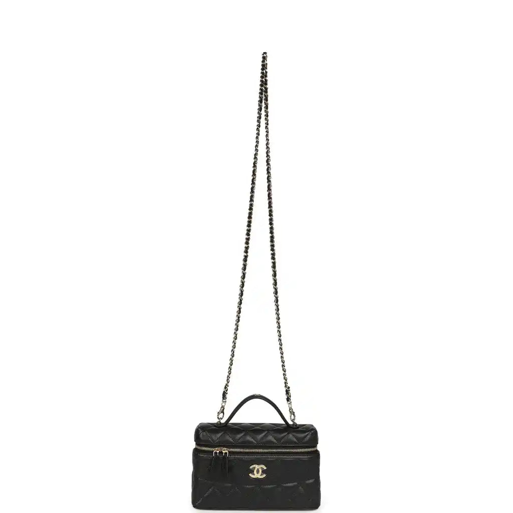Grained Shiny Calfskin Classic Vanity with Chain