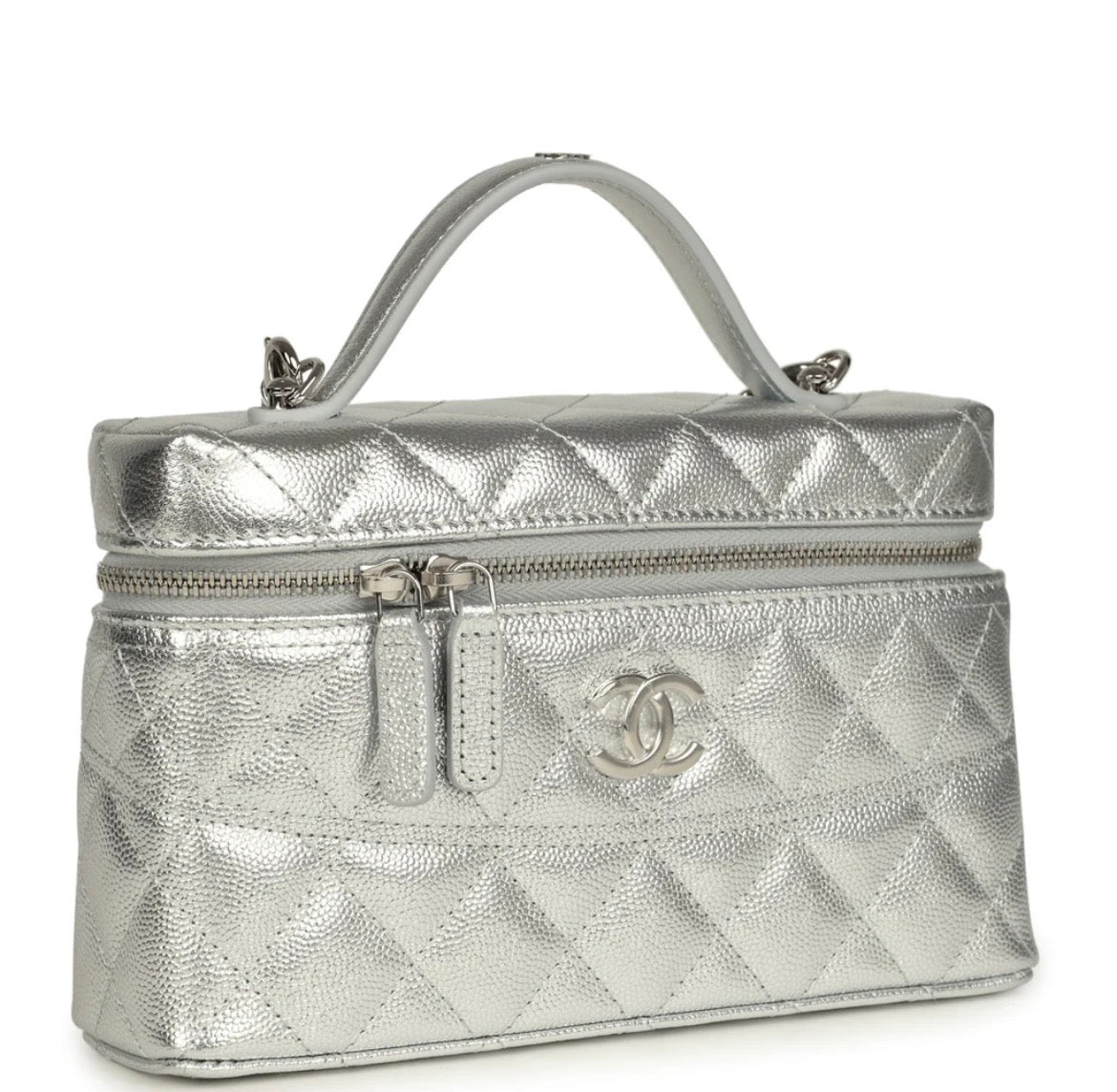 Grained Shiny Calfskin Classic Vanity with Chain