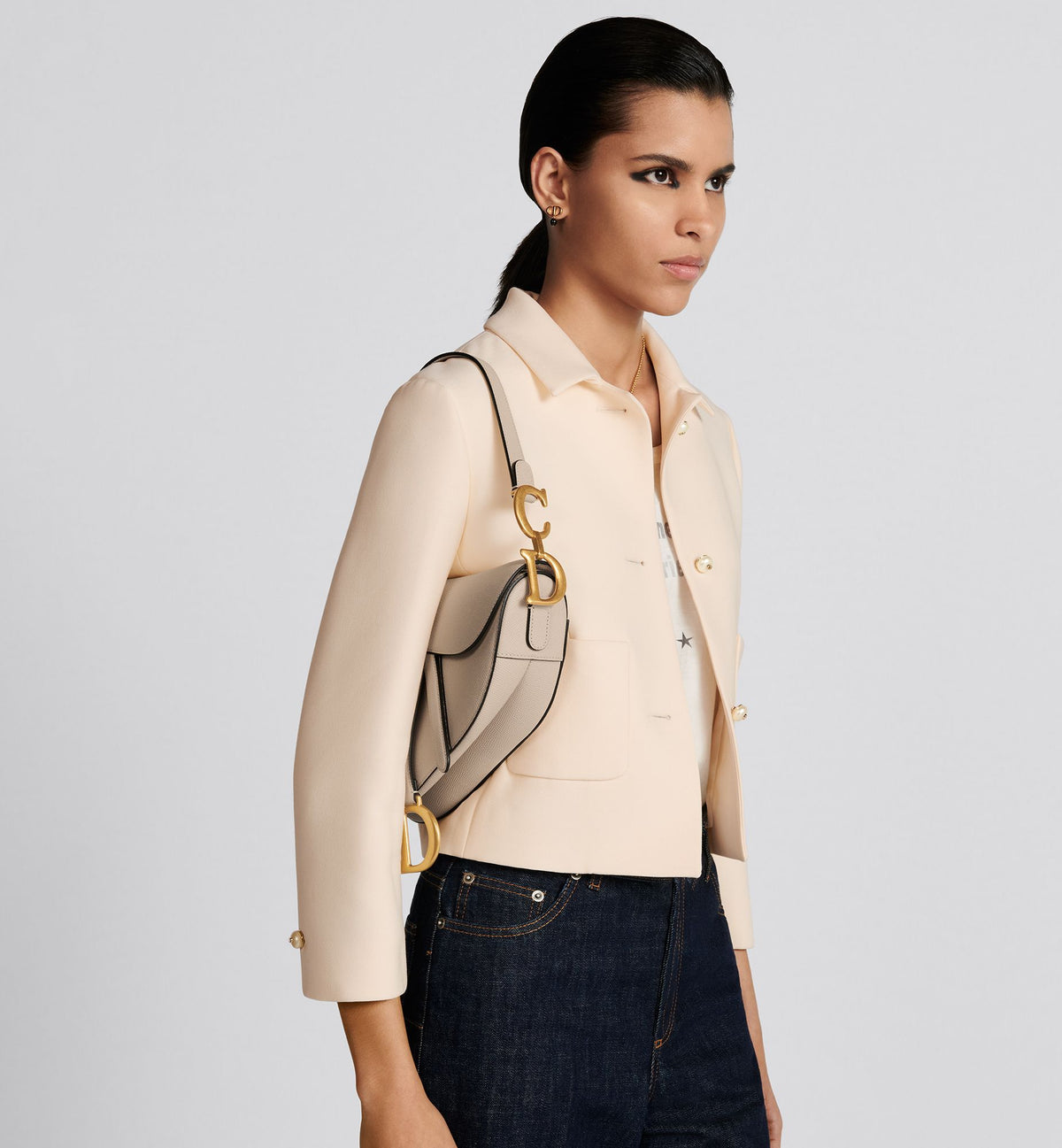 Grained Calfskin Saddle Bag with Strap