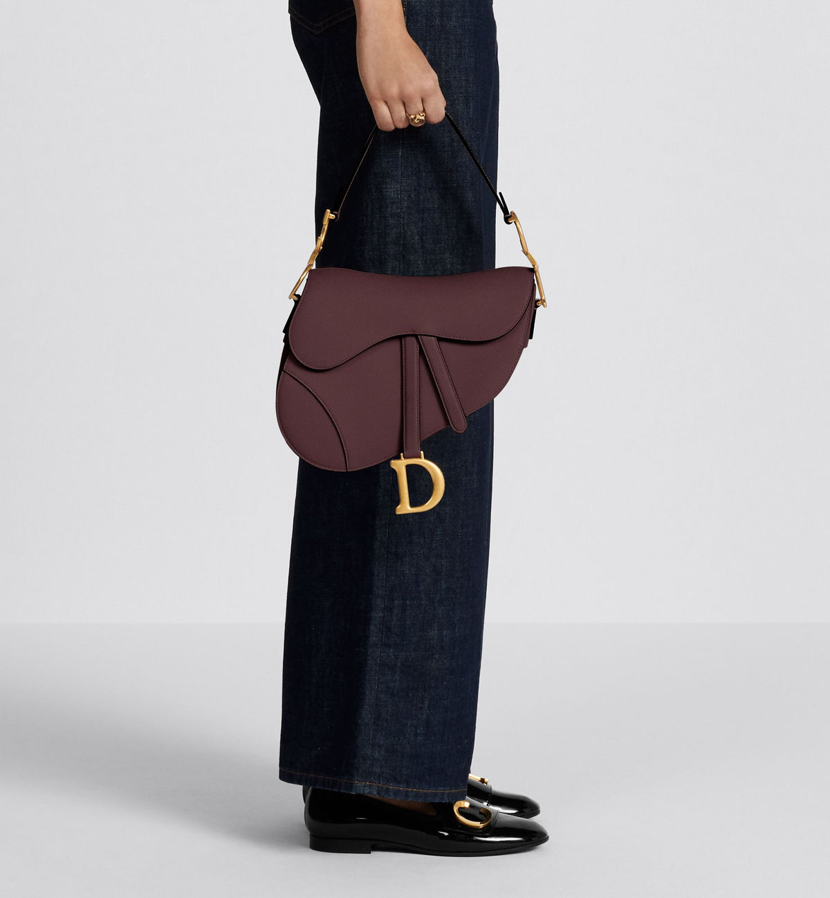 Grained Calfskin Saddle Bag with Strap