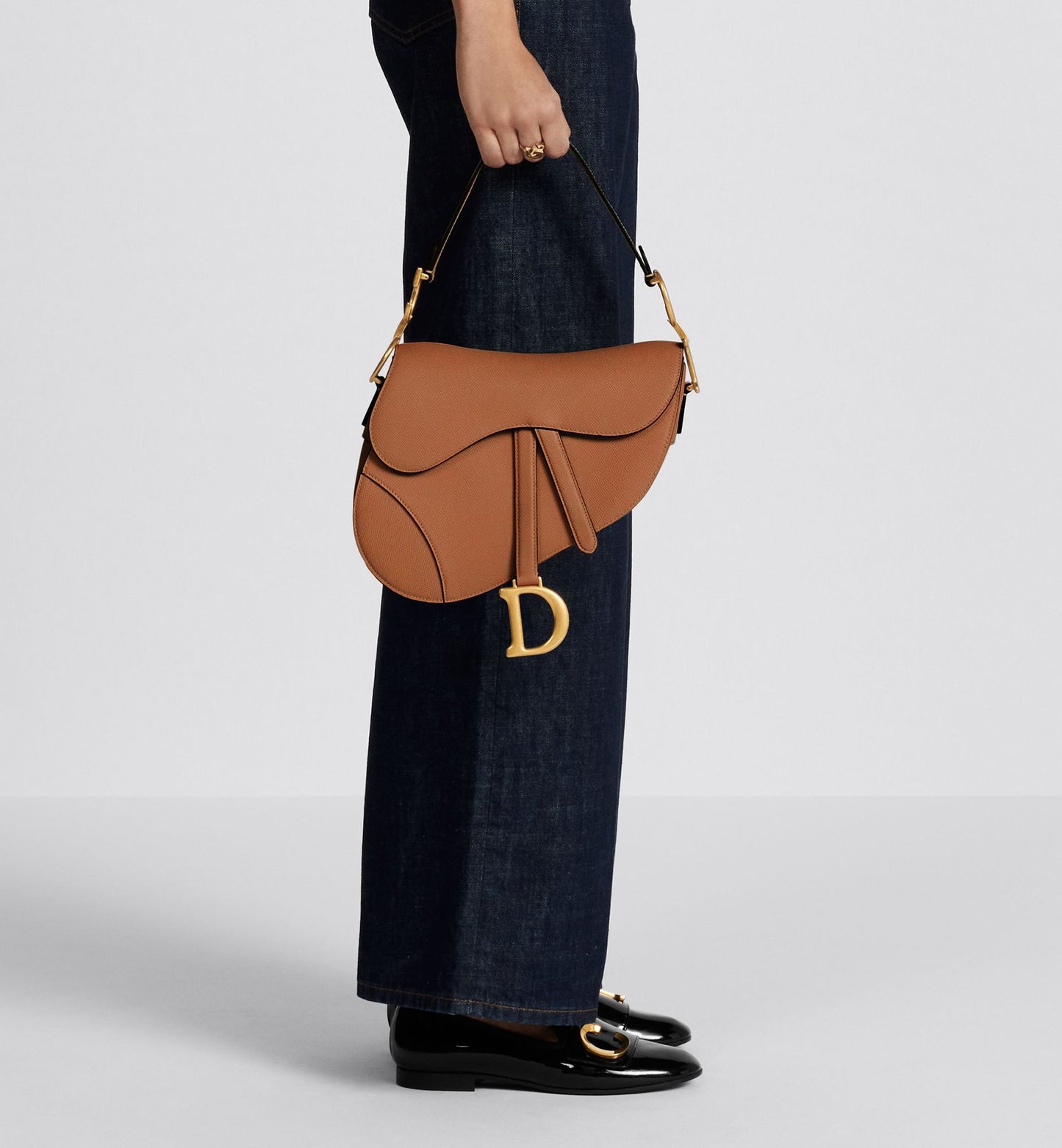 Grained Calfskin Saddle Bag with Strap