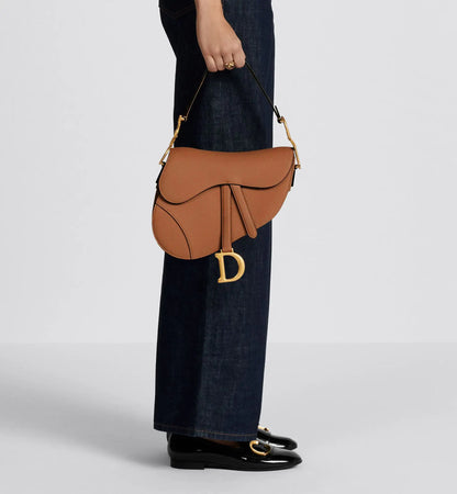 Grained Calfskin Saddle Bag with Strap