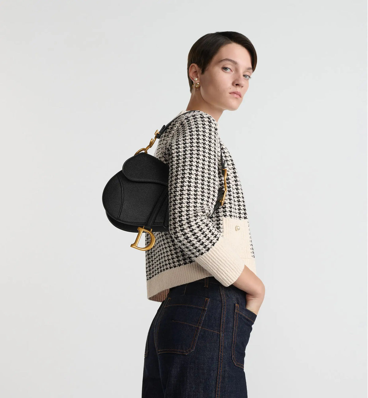 Grained Calfskin Saddle Bag with Strap