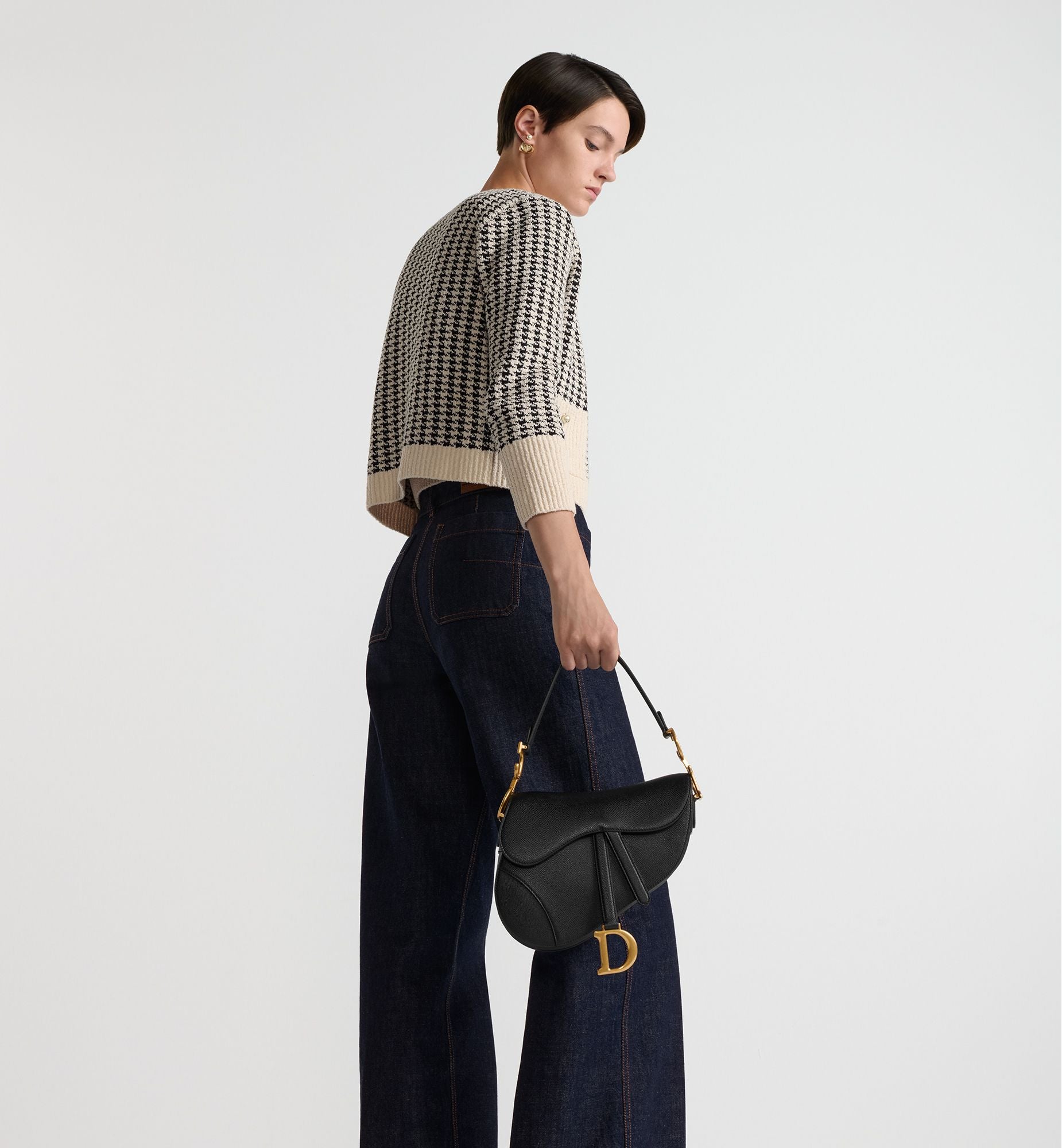Grained Calfskin Saddle Bag with Strap