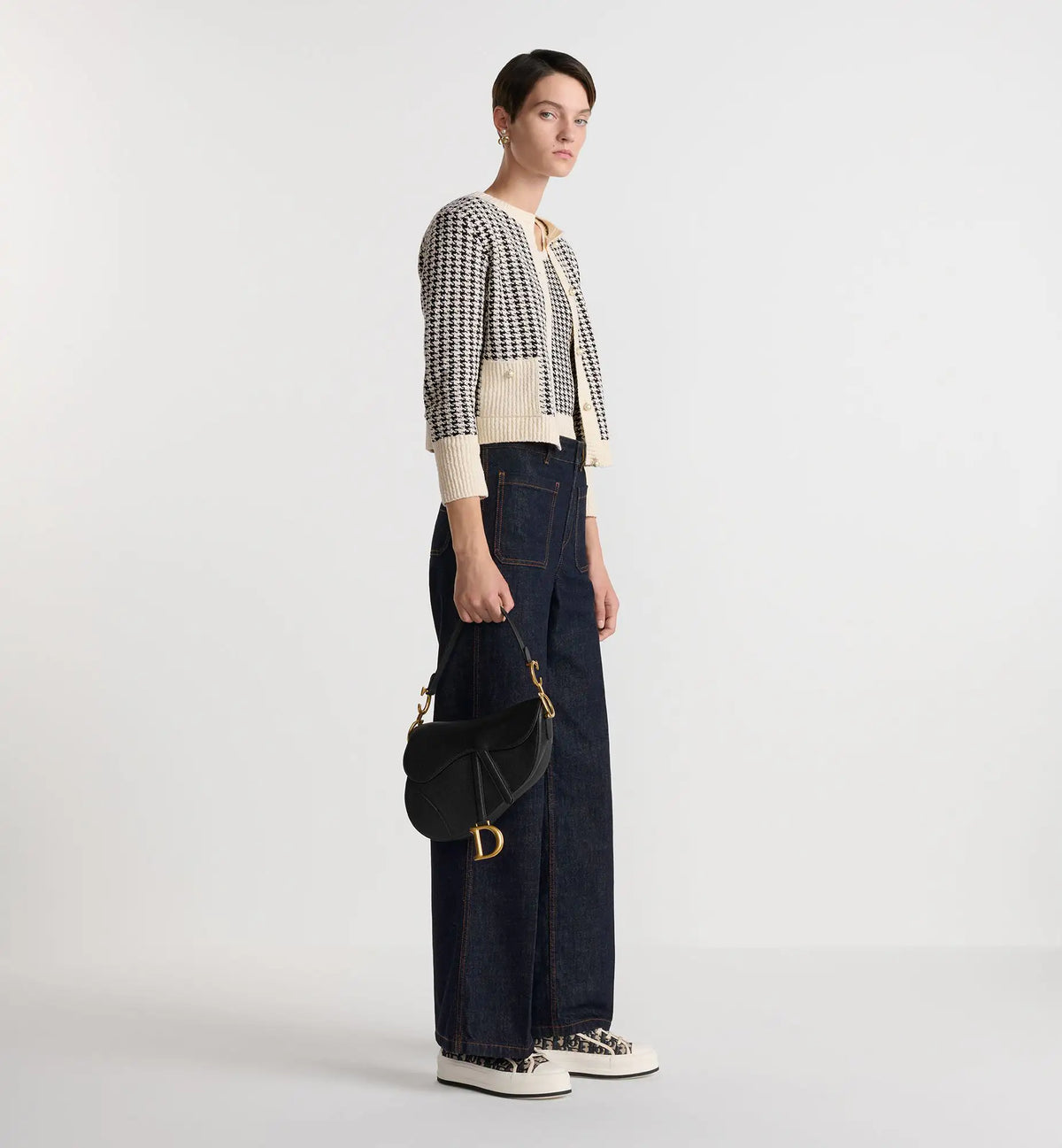 Grained Calfskin Saddle Bag with Strap
