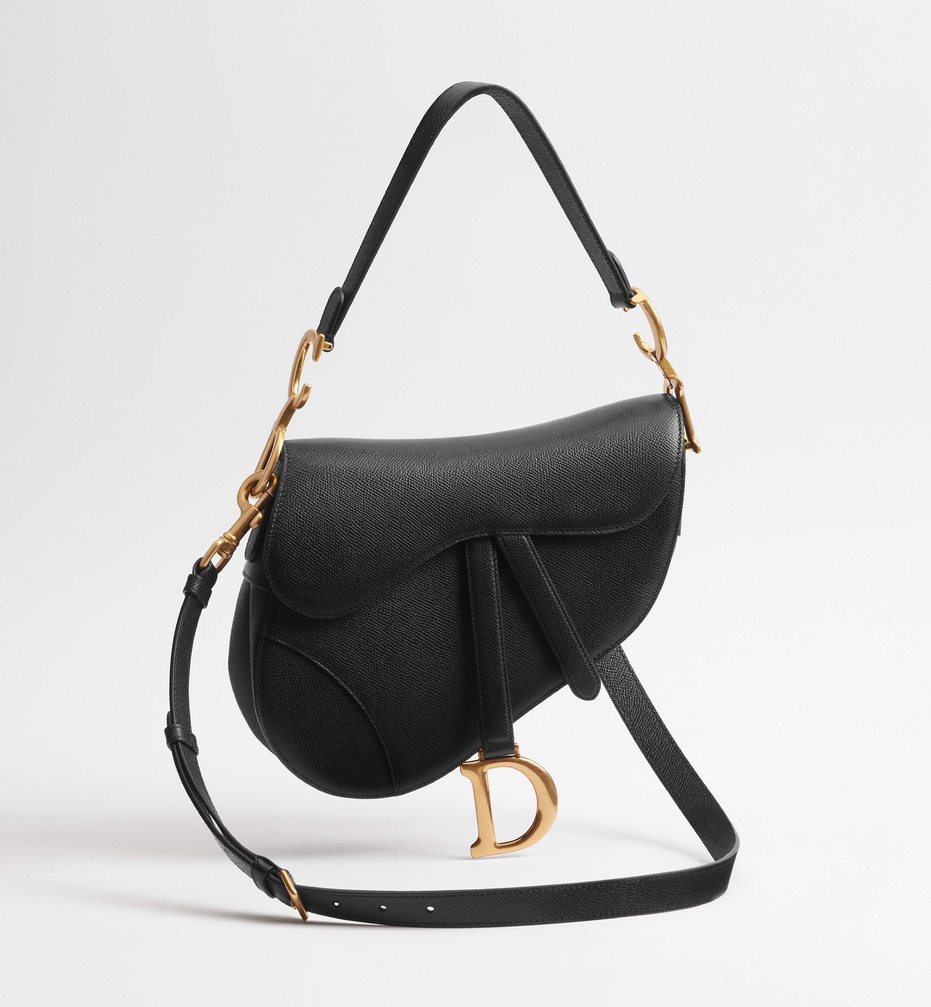 Grained Calfskin Saddle Bag with Strap