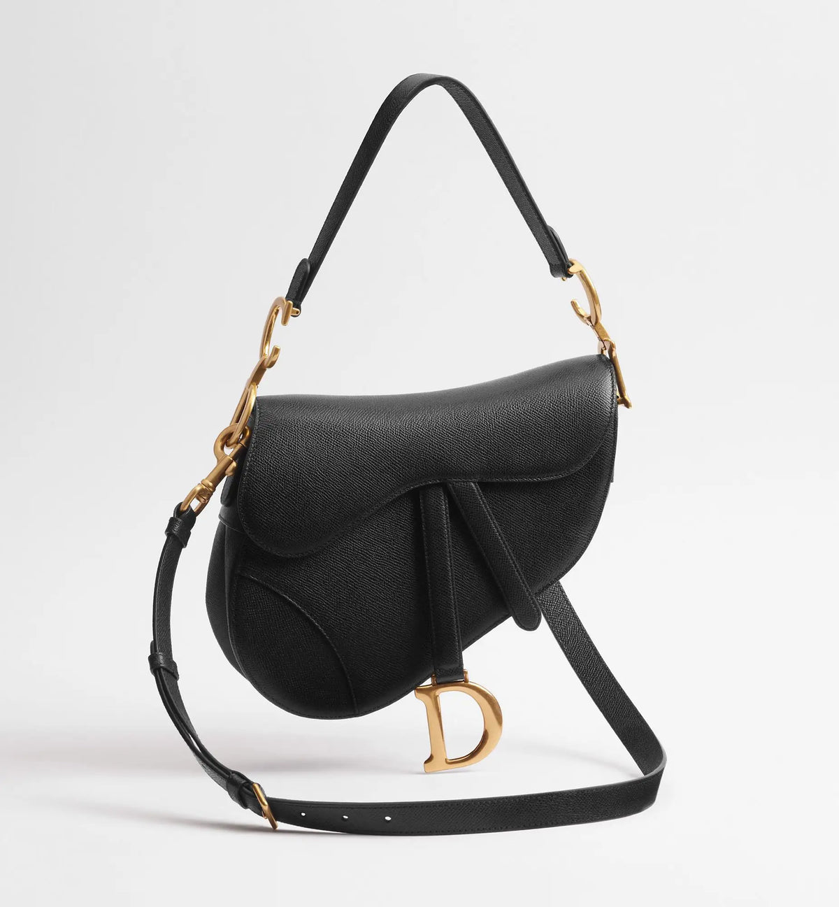 Grained Calfskin Saddle Bag with Strap