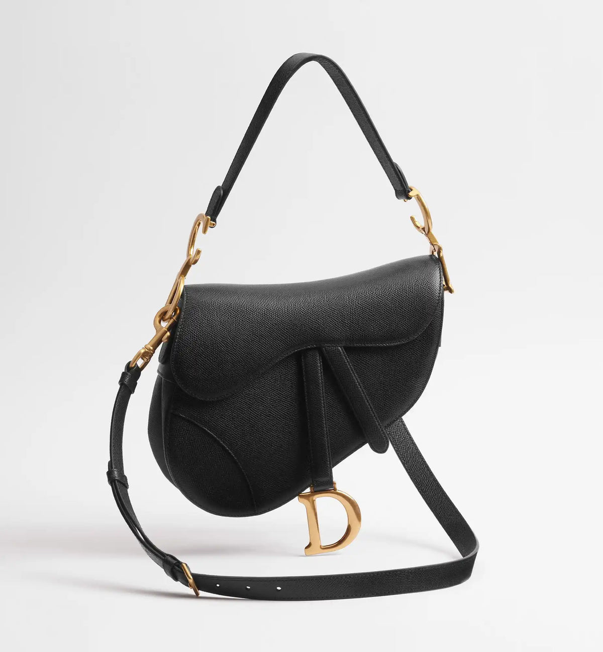 Grained Calfskin Saddle Bag with Strap