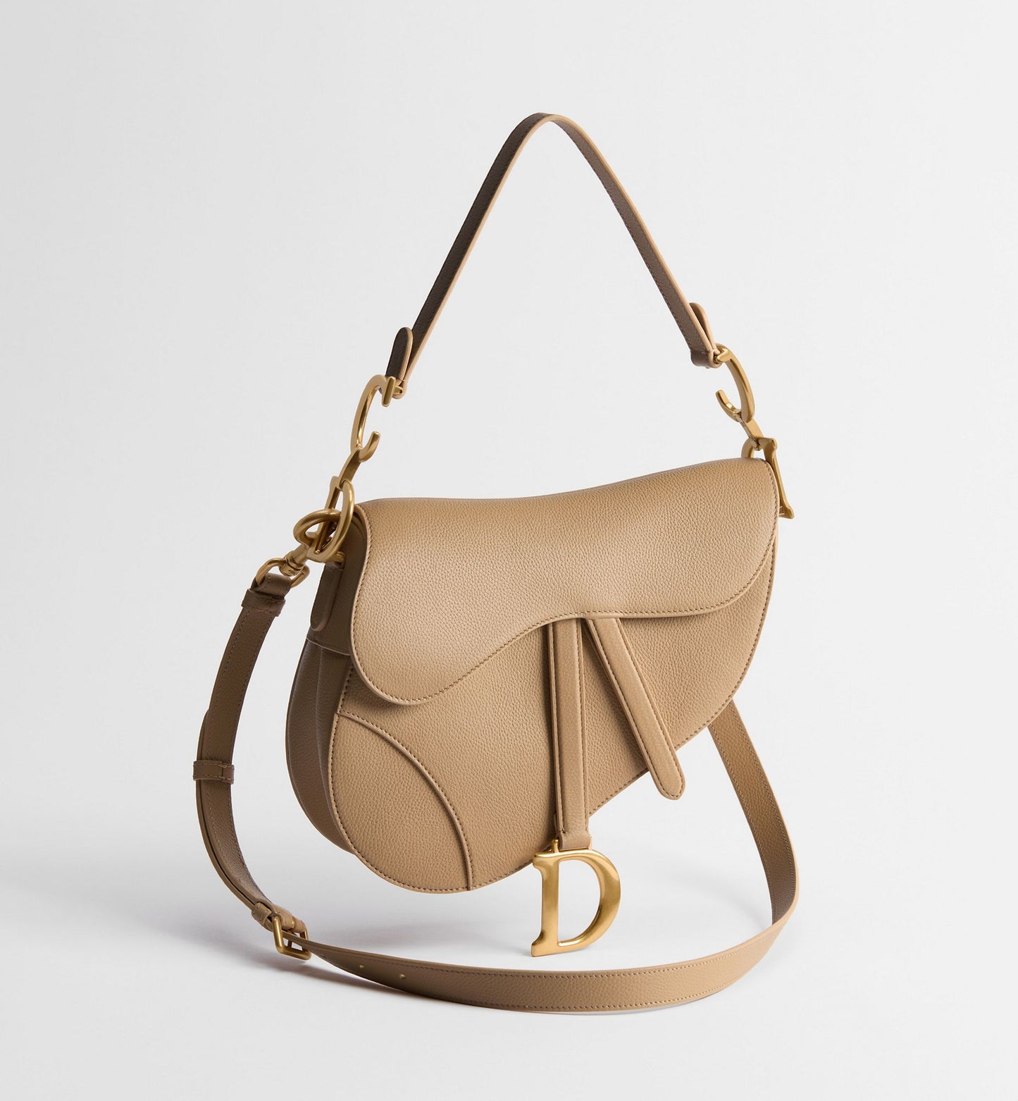 Grained Calfskin Saddle Bag with Strap