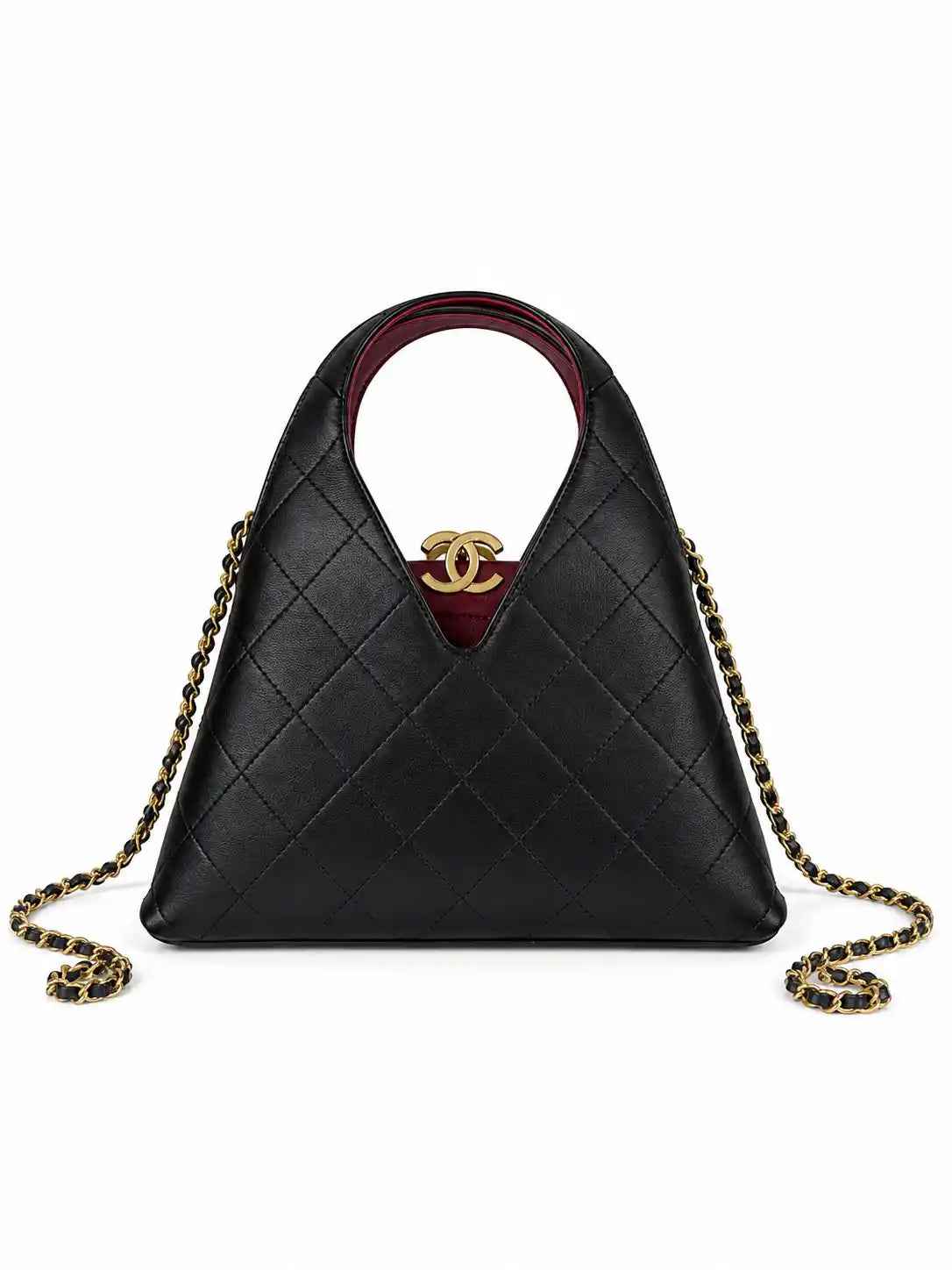Quilted Leather Mini Shopping Bag with Chain