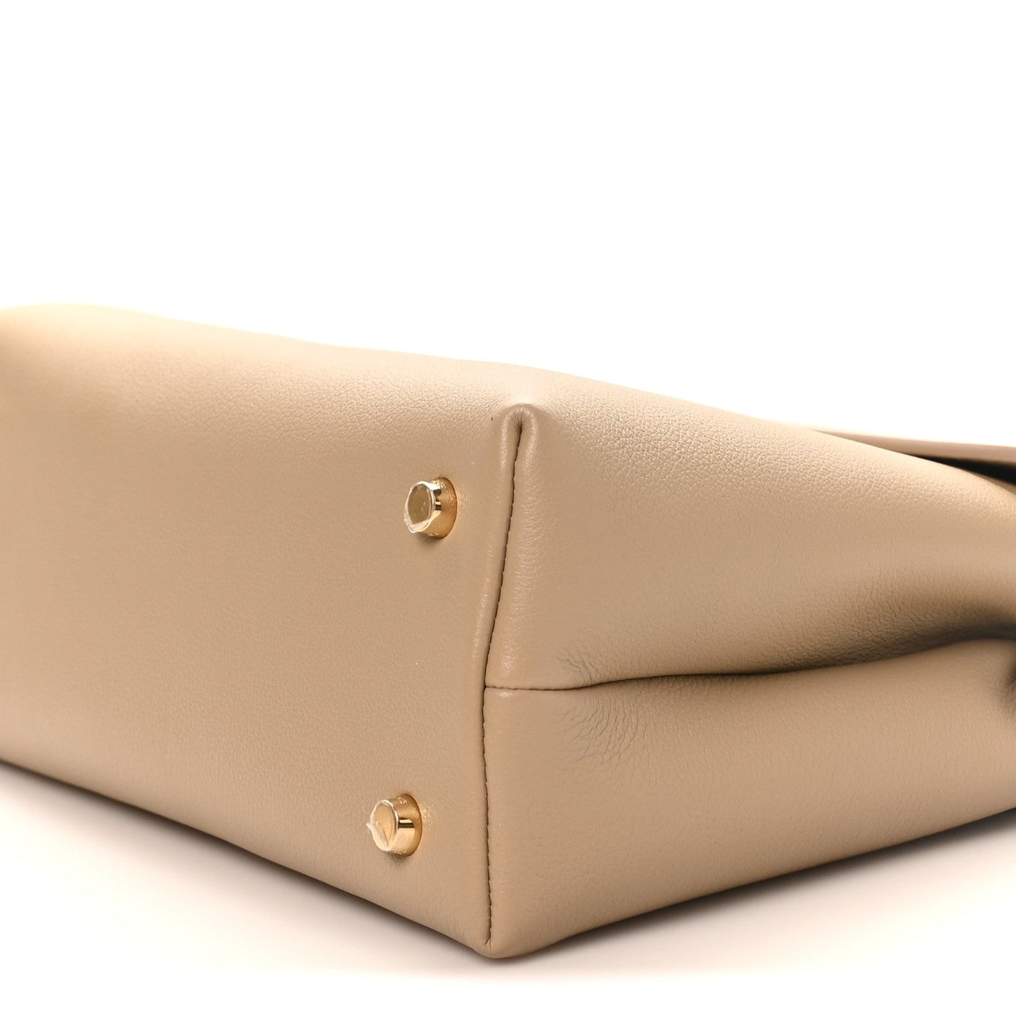 Beige Nino safari bag corner with gold stud feet and leather panel