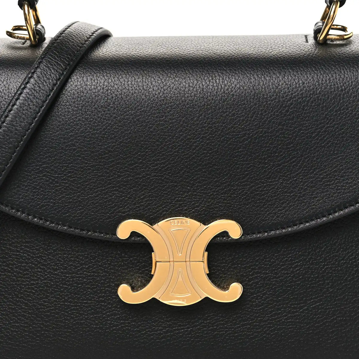 Black Celine medium shoulder bag front flap with gold-tone C clasp