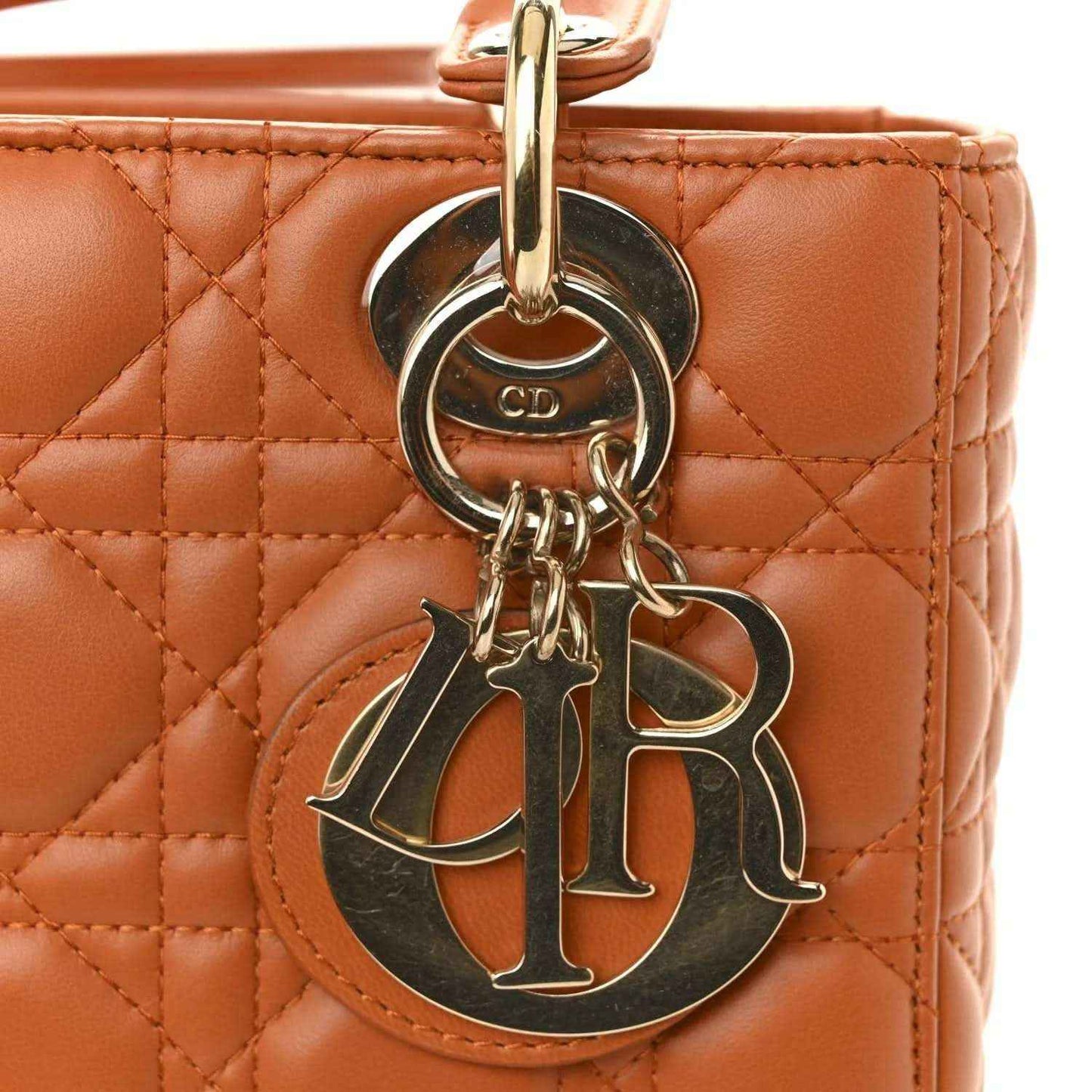 Christian Dior My Lady Dior small tote, quilted orange lambskin, metal D charm