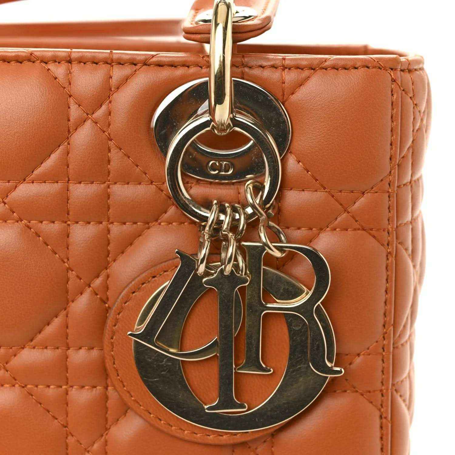 Christian Dior My Lady Dior small tote, quilted orange lambskin, metal D charm