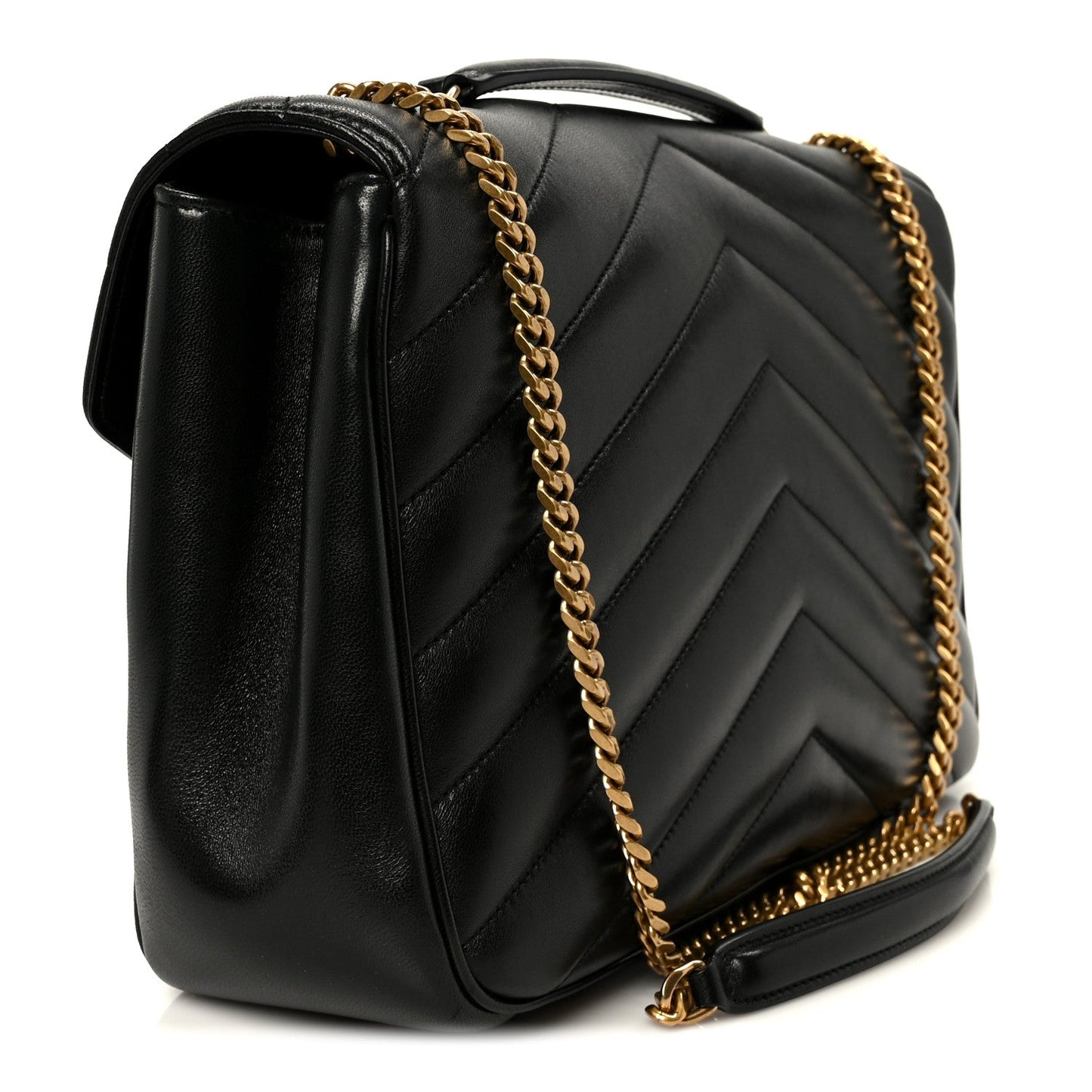 Black quilted lambskin shoulder bag with gold chain strap and YSL hardware