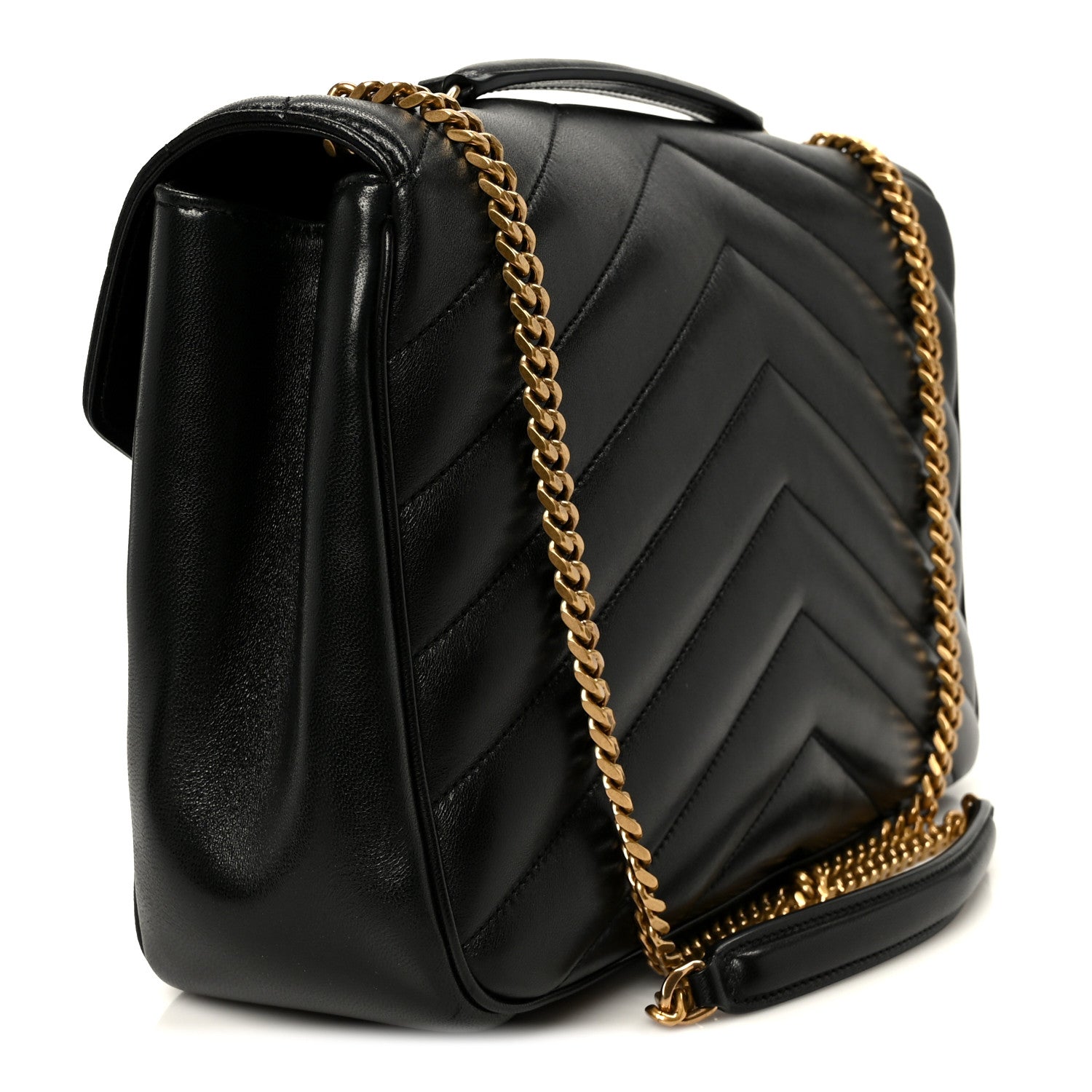 Black quilted lambskin shoulder bag with gold chain strap and YSL hardware